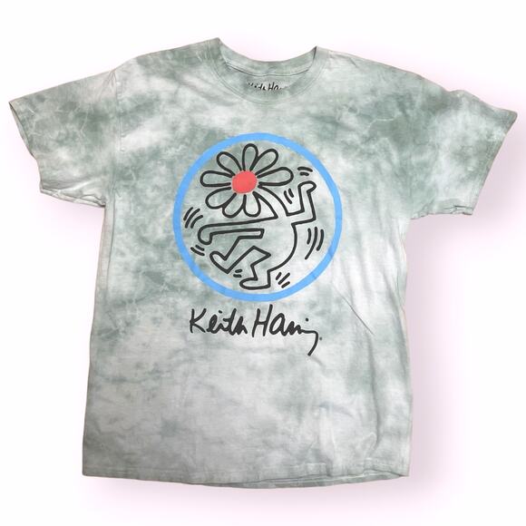 Keith Haring Men’s Graphic T-Shirt Dancing Flower Tie Dye Size Large EUC - Picture 1 of 2